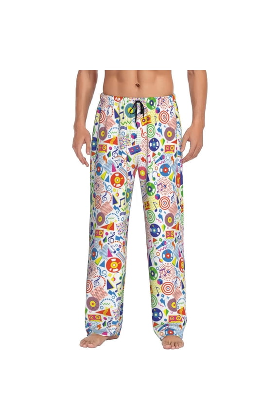 Retro Musi Disco Print Pajama Pants for Men,Men’s Pajama Bottoms,Mens PJ Pants with Pockets & Button Fly-XX-Large