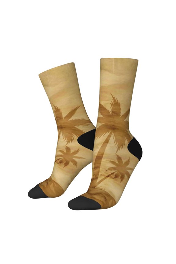 Retro Palm Tree Print Adult Socks for Men & Women,Calf Socks, Ankle Socks,Boots Socks,Breathable Casual Sock,Unisex Crew Socks