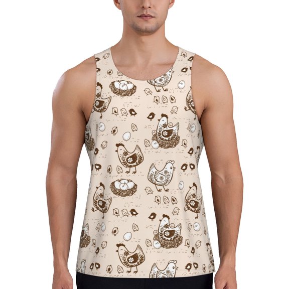 Logiee Retro Rooster Print Men's Workout Tank Top,Quick Dry Workout Tank Top,Gym Muscle Tee,Fitness Bodybuilding Sleeveless T Shirt-4X-Large