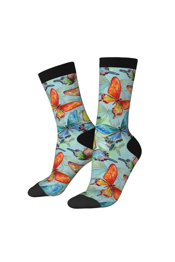 Retro Seamless Flying Butterflies Print Adult Socks for Men & Women,Calf Socks, Ankle Socks,Boots Socks,Breathable Casual Sock,Unisex Crew Socks