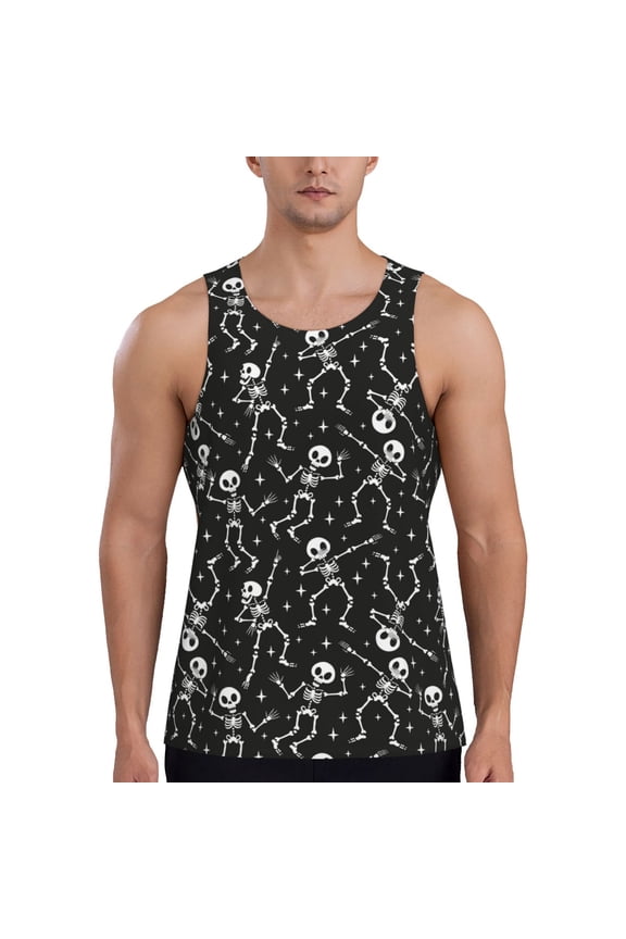 Retro Skeleton Dancing On Halloween Party Print Men's Workout Tank Top,Quick Dry Workout Tank Top,Gym Muscle Tee,Fitness Bodybuilding Sleeveless T Shirt-Medium