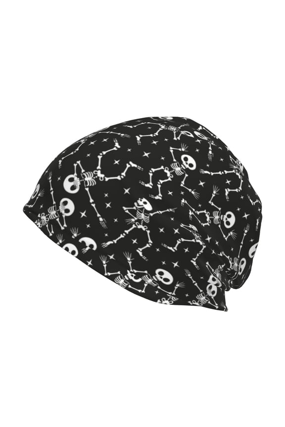 Retro Skeleton Dancing On Halloween Party Print Unisex Knit Beanie for Men Women Winter Hat,Beanies Skull Caps