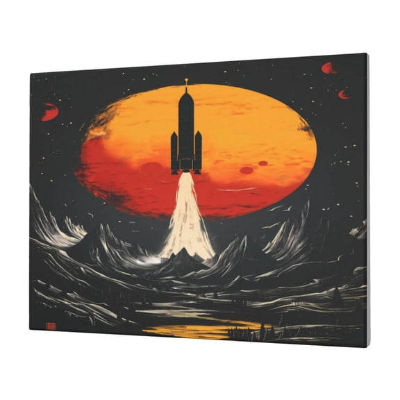 Logiee Retro Space Rocket Launch Print Canvas Wall Art,Canvas Picture Prints with Frame, Wall Art Decorative,Canvas Decorative,Suitable for Living Room Bedroom Office Room 30x40