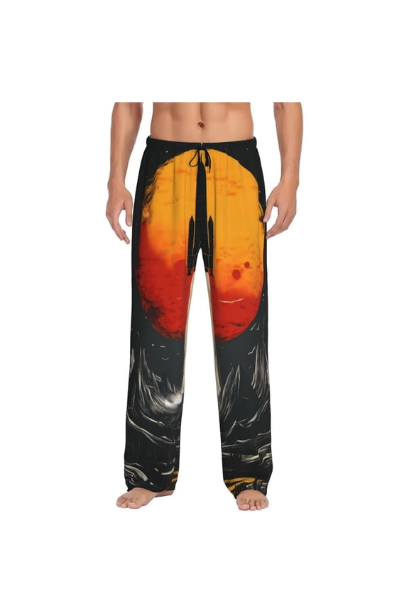 Retro Space Rocket Launch Print Pajama Pants for Men,Men’s Pajama Bottoms,Mens PJ Pants with Pockets & Button Fly-Medium