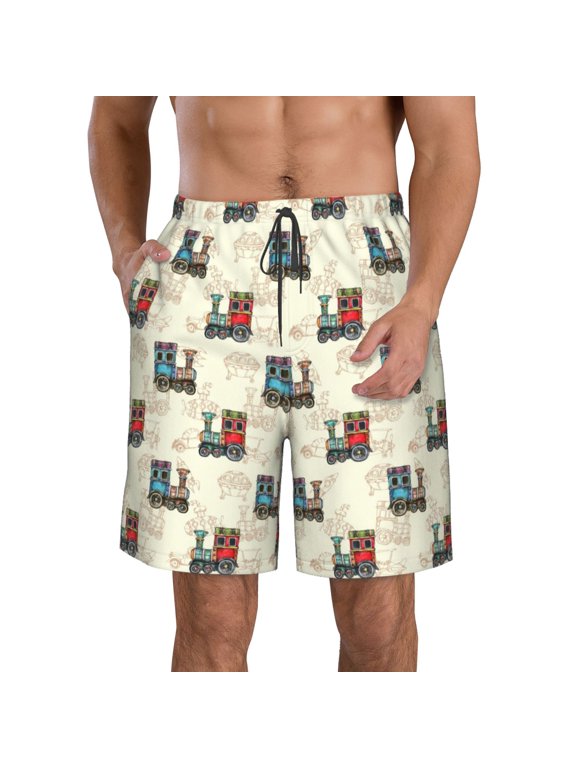 Retro Steampunk Vehicle Print Mens Swim Trunks Quick Dry Board Shorts,Breathable Hawaii Beach Shorts Swimwear Bathing Suits-Large