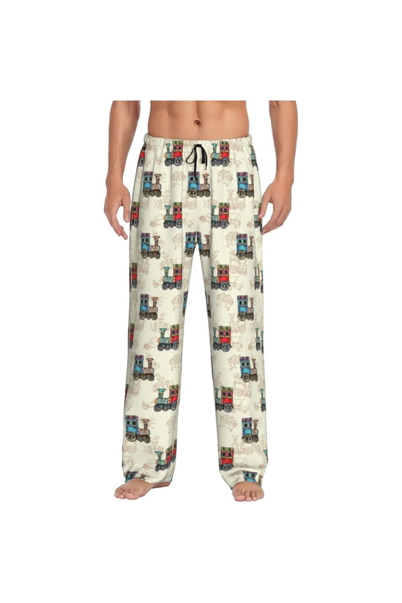 Retro Steampunk Vehicle Print Pajama Pants for Men,Men’s Pajama Bottoms,Mens PJ Pants with Pockets & Button Fly-Large