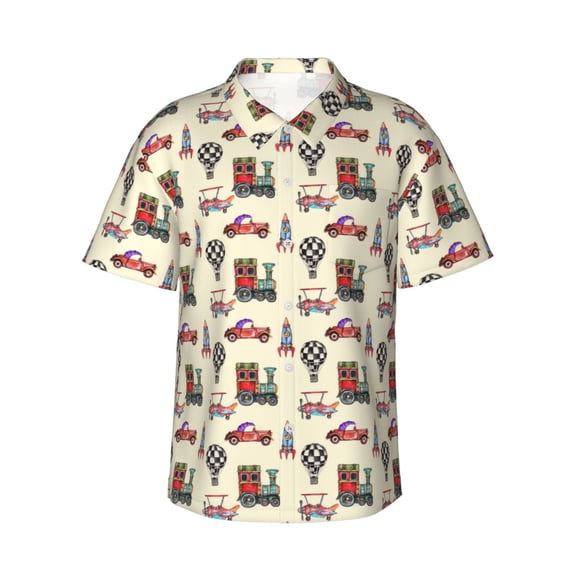 Logiee Retro Steampunk Vehicle1 Print Mens Hawaiian Shirts,Loose-Fit Short Sleeve Button Down Tropical Aloha Beach Shirt,Summer Vacation Wedding Tops,XX-Large