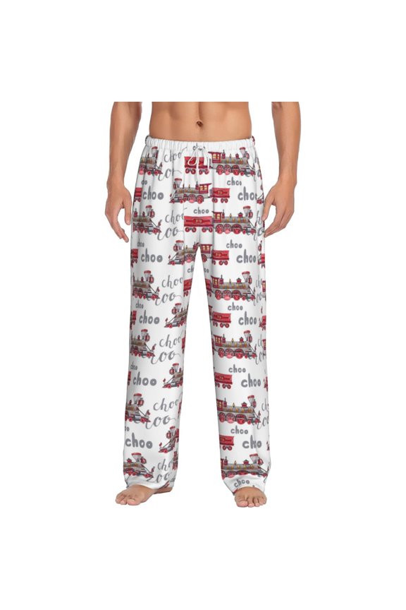 Retro Train Print Pajama Pants for Men,Men’s Pajama Bottoms,Mens PJ Pants with Pockets & Button Fly-Medium