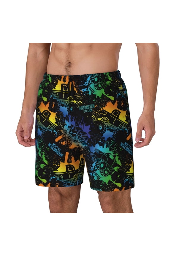 Retro Truck Print Men's Swim Trunk,Quick Dry Board Shorts ,Men's Swim Trunks with Compression Liner, Bathing Suits with Pockets-Large