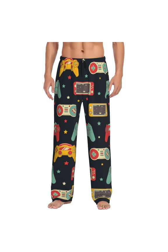 Retro Video Game Print Pajama Pants for Men,Men’s Pajama Bottoms,Mens PJ Pants with Pockets & Button Fly-Medium
