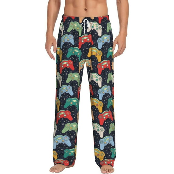 Logiee Retro Video Game Print Pajama Pants for Men,Men’s Pajama Bottoms,Mens PJ Pants with Pockets & Button Fly-Medium