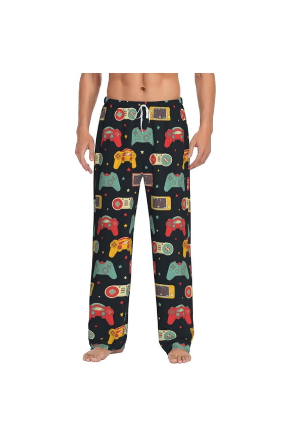 Retro Video Game Print Pajama Pants for Men,Men’s Pajama Bottoms,Mens PJ Pants with Pockets & Button Fly-Small