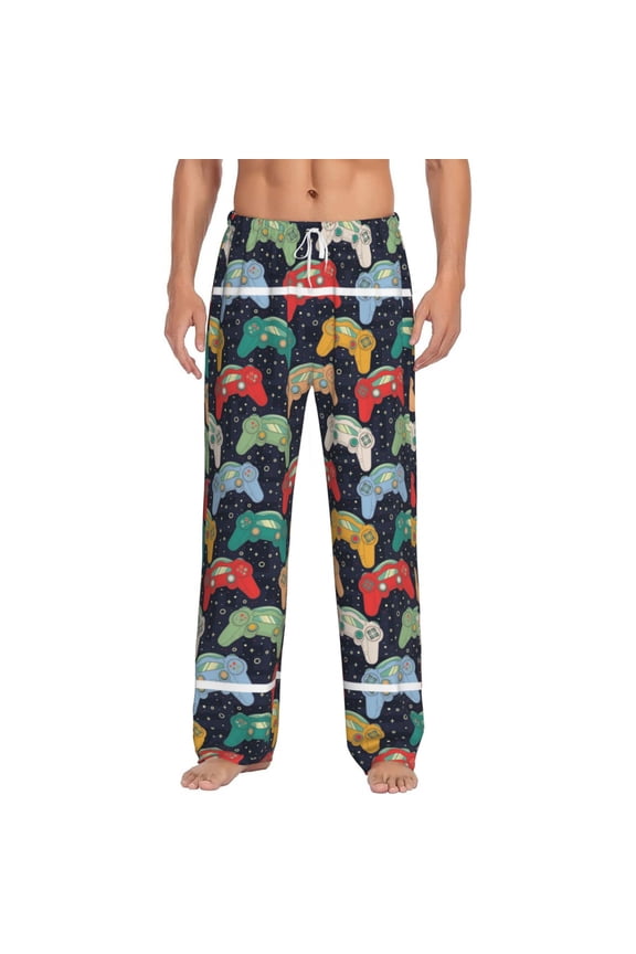 Retro Video Game Print Pajama Pants for Men,Men’s Pajama Bottoms,Mens PJ Pants with Pockets & Button Fly-Small