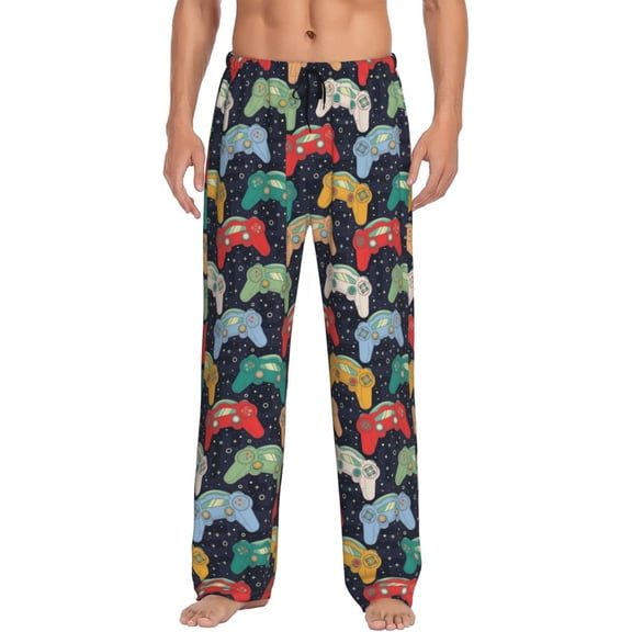 Logiee Retro Video Game Print Pajama Pants for Men,Men’s Pajama Bottoms,Mens PJ Pants with Pockets & Button Fly-X-Large