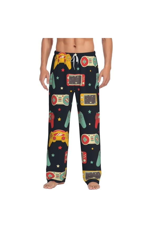 Retro Video Game Print Pajama Pants for Men,Men’s Pajama Bottoms,Mens PJ Pants with Pockets & Button Fly-XX-Large