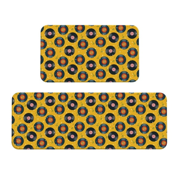 Logiee Retro Vinyl Records Print Kitchen Mats for Floor Sets of 2,Waterproof Kitchen Rugs,Non Slip Comfort Standing Mat Rug for Home,Runner,Sink,Office,Laundry