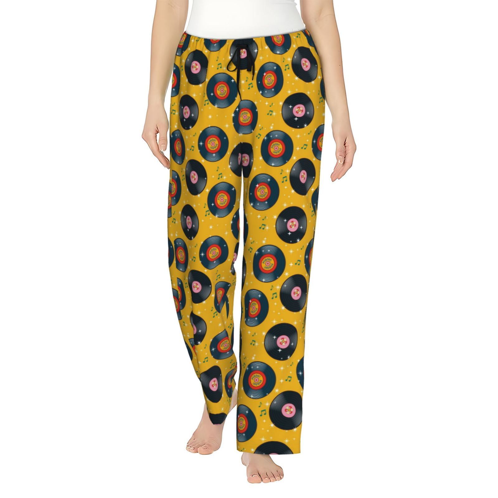 Logiee Retro Vinyl Records Print Women Pajama Pants,Comfy Pj