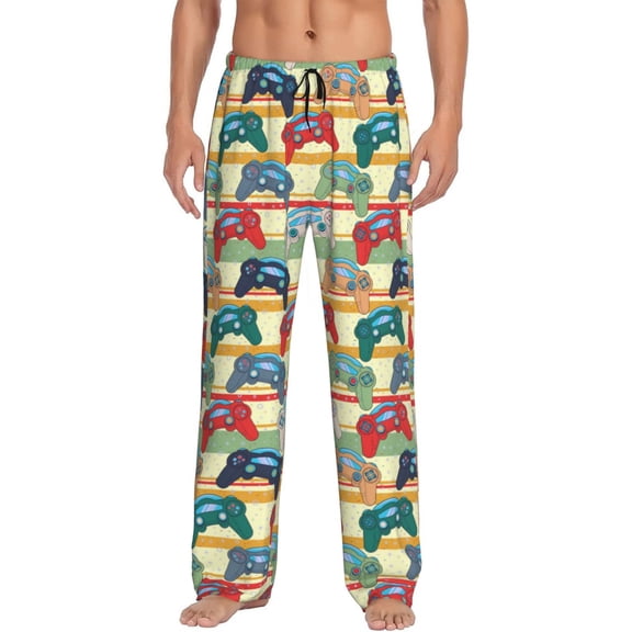 Logiee Retro With Joysticks Print Pajama Pants for Men,Men’s Pajama Bottoms,Mens PJ Pants with Pockets & Button Fly-3X-Large
