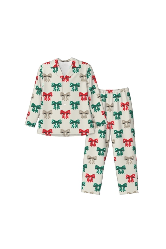 Retro bows Print Mens Long Sleeve Pajama Set,Notched Collar Pajamas for Men, Men's Sleepwear,Mens Sleepwear with Pockets & Button Down-X-Large
