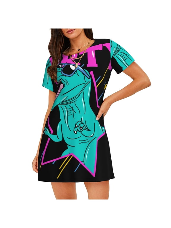 Rex Dinosaur With Sunglasses Print Nightgowns for Women,Soft Short-Sleeved Lightweight Sleepwear, Loose Sleepshirts