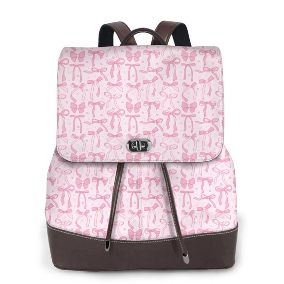 Logiee Ribbon Bow Print Backpack Purse for Women,Fashion Leather Backpack Purse,Women's Leather Backpack for Work College Travel