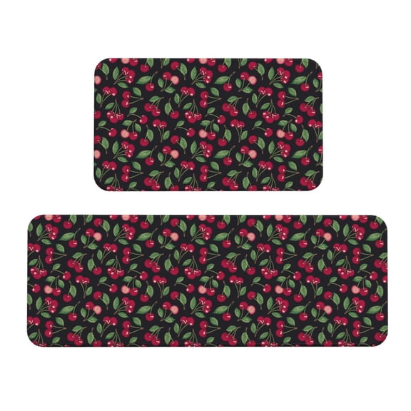 Logiee Ripe Red Cherry Print Kitchen Mats for Floor Sets of 2,Waterproof Kitchen Rugs,Non Slip Comfort Standing Mat Rug for Home,Runner,Sink,Office,Laundry
