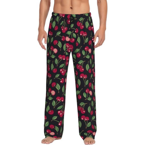 Logiee Ripe Red Cherry Print Pajama Pants for Men,Men’s Pajama Bottoms,Mens PJ Pants with Pockets & Button Fly-3X-Large