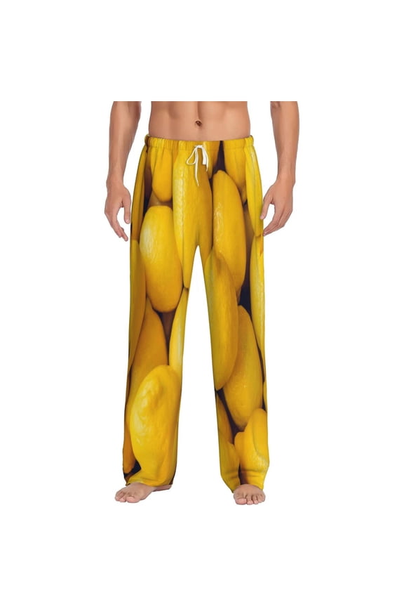 Ripe Yellow Lemon Print Pajama Pants for Men,Men’s Pajama Bottoms,Mens PJ Pants with Pockets & Button Fly-Large