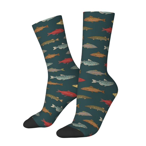 Logiee River Freshwater Fish Print Adult Socks for Men & Women,Calf Socks, Ankle Socks,Boots Socks,Breathable Casual Sock,Unisex Crew Socks