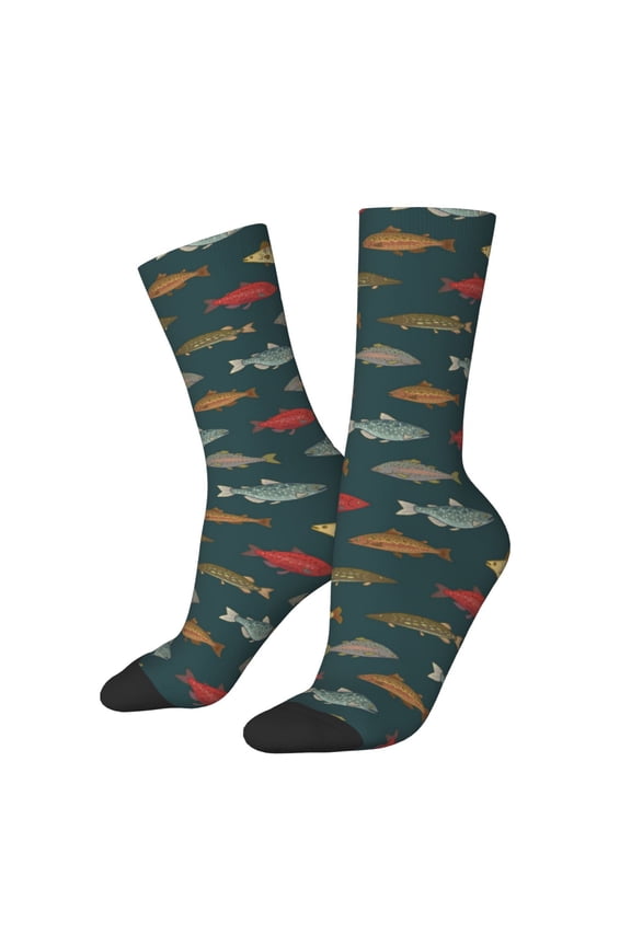 River Freshwater Fish Print Adult Socks for Men & Women,Calf Socks, Ankle Socks,Boots Socks,Breathable Casual Sock,Unisex Crew Socks