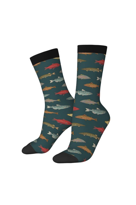River Freshwater Fish Print Adult Socks for Men & Women,Calf Socks, Ankle Socks,Boots Socks,Breathable Casual Sock,Unisex Crew Socks