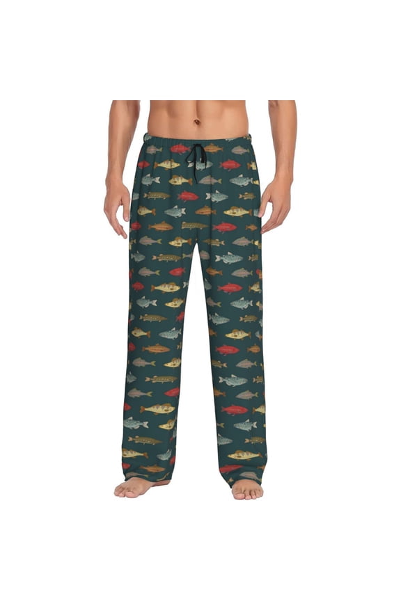 River Freshwater Fish Print Pajama Pants for Men,Men’s Pajama Bottoms,Mens PJ Pants with Pockets & Button Fly-3X-Large