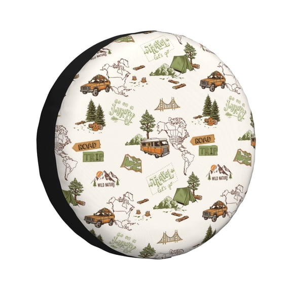 Logiee Road Trip Print Spare Tire Cover, Universal Wheel Protectors,Waterproof Dust-Proof UV Sun Wheel Tire Cover,Fit for SUV, RV, Travel Trailer, Truck-14 inch