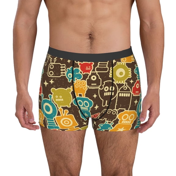 Logiee Robot and Monsters Print Mens Boxer Briefs,Boxer Briefs for Men,Breathable Stretch Underwear,Boys Boxer Briefs-Medium