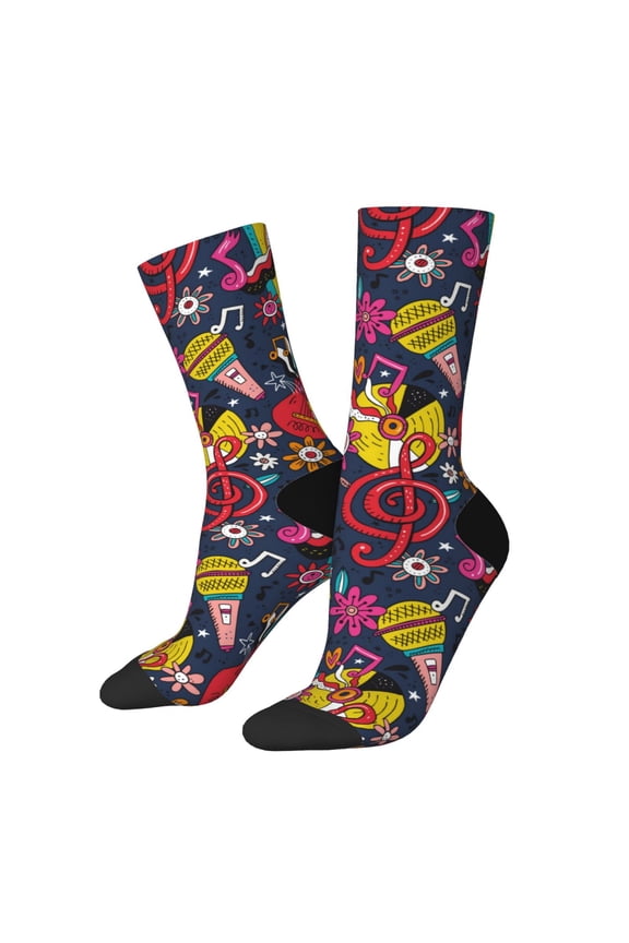 Rock Music Print Adult Socks for Men & Women,Calf Socks, Ankle Socks,Boots Socks,Breathable Casual Sock,Unisex Crew Socks