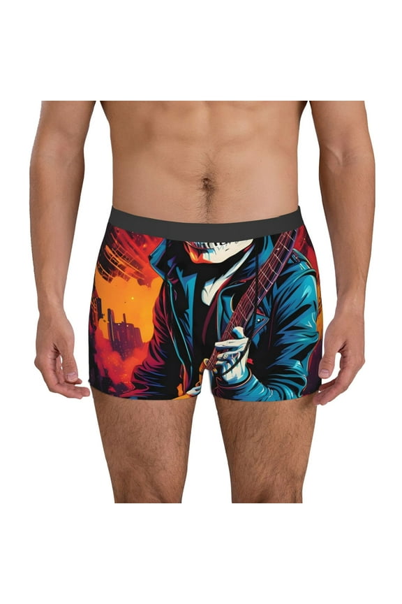 Rock Skull Singer Print Mens Boxer Briefs,Boxer Briefs for Men,Breathable Stretch Underwear,Boys Boxer Briefs-Small