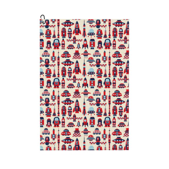 Logiee Rocket Pattern Print Golf Towels,16" x 24" Portable Golf Towel for Golf Bag with Carabiner Clip to Quickly Remove Sand,Mud and Sweat