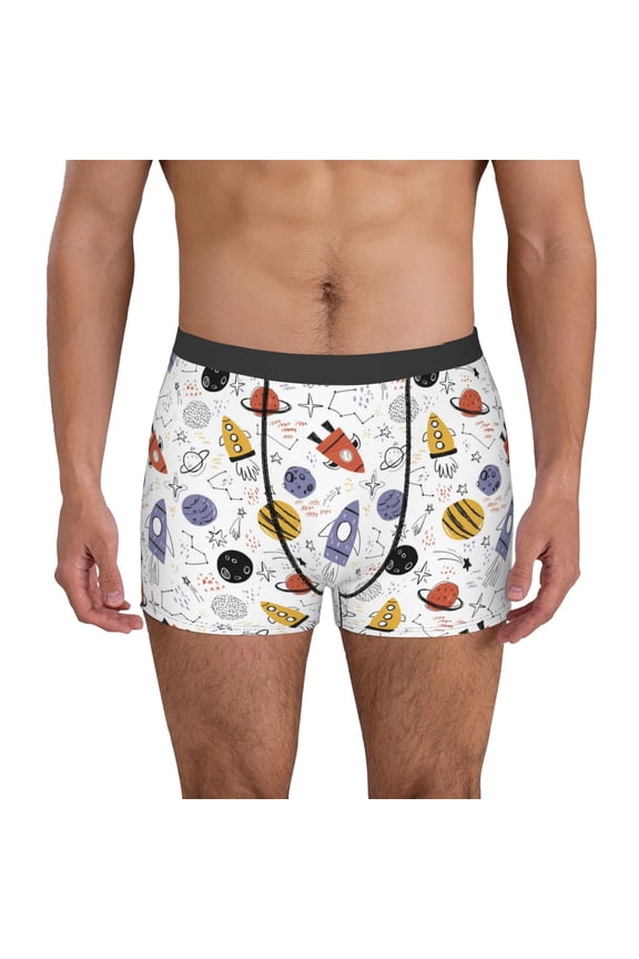 Rocket Planets Print Mens Boxer Briefs,Boxer Briefs for Men,Breathable Stretch Underwear,Boys Boxer Briefs-Small