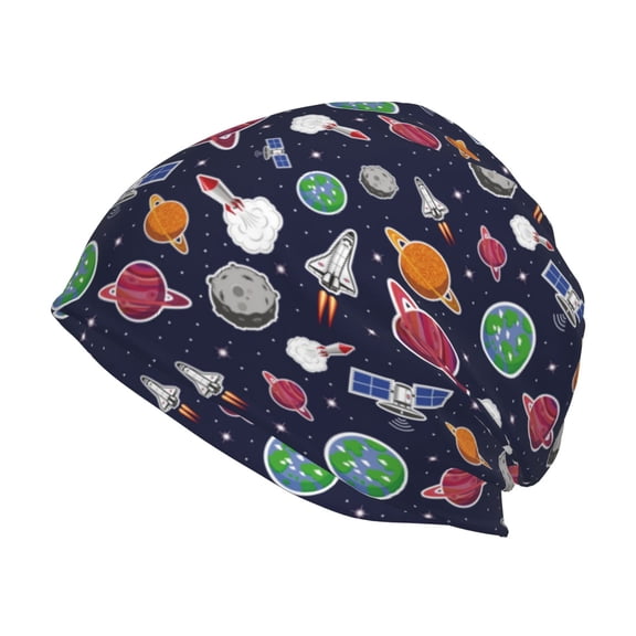 Logiee Rocket Satellite Print Unisex Knit Beanie for Men Women Winter Hat,Beanies Skull Caps