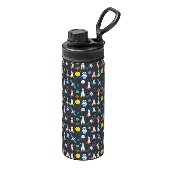 Logiee Rocket Space Print Water Bottle,18oz Sports Insulated Kettle for Cycling Gym Basketball Outdoor, Suitable as a Present