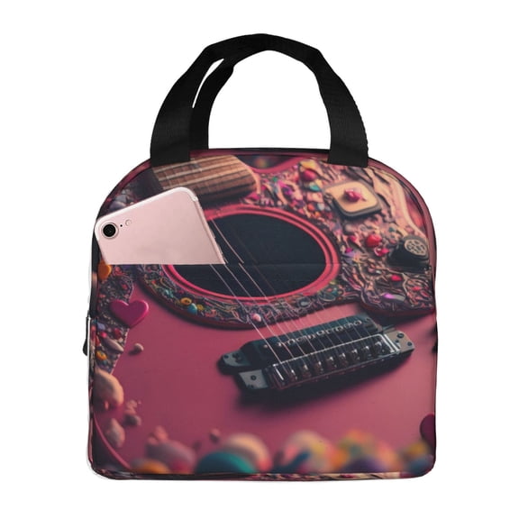 Logiee Romantic Heart Guitar Print Lunch Bag,Lunch Box for Women Men,Insulated Reusable Lunch Box for Adult,Lunch Tote Bag,Lunch Container for Office Work Picnic Beach or Travel