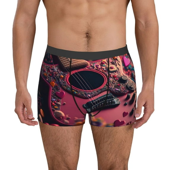 Logiee Romantic Heart Guitar Print Mens Boxer Briefs,Boxer Briefs for Men,Breathable Stretch Underwear,Boys Boxer Briefs-X-Large