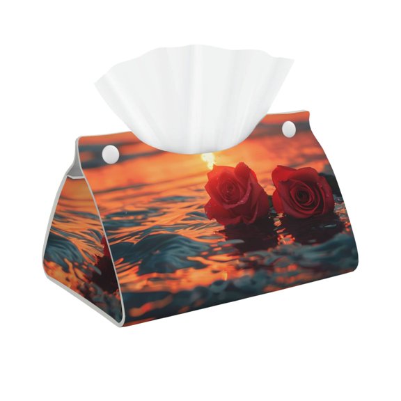 Logiee Romantic Roses Sunset Ocean Print Tissue Box Cover,Stylish Tissue Box Holder Decorative Tissue Cover for Bathroom Toilet Bedroom Living Room Table Desk Office