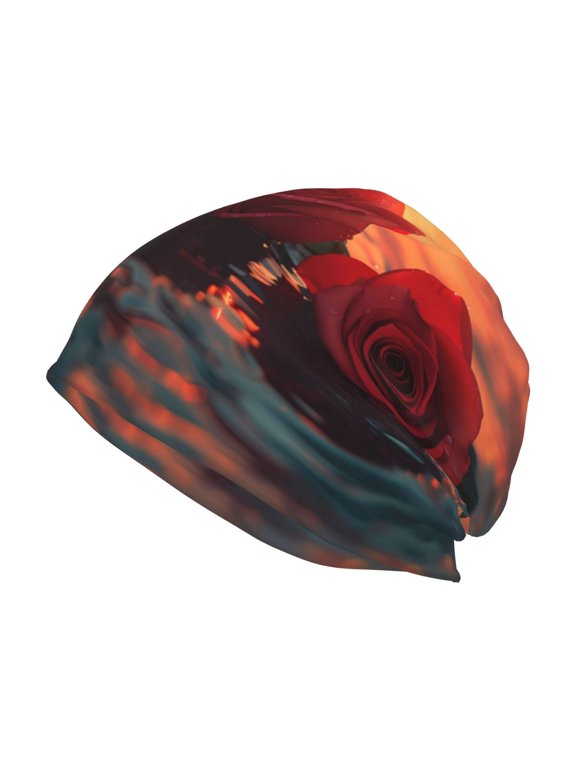 Romantic Roses Sunset Ocean Print Unisex Knit Beanie for Men Women Winter Hat,Beanies Skull Caps