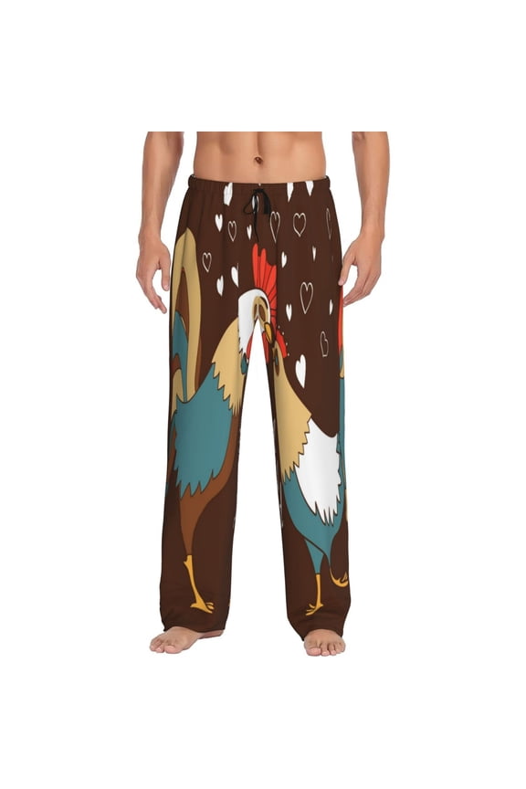 Rooster And Chicken Print Pajama Pants for Men,Men’s Pajama Bottoms,Mens PJ Pants with Pockets & Button Fly-Medium