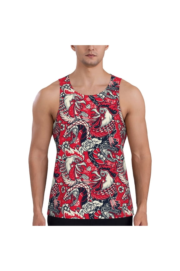 Rooster Head Print Men's Workout Tank Top,Quick Dry Workout Tank Top,Gym Muscle Tee,Fitness Bodybuilding Sleeveless T Shirt-Medium