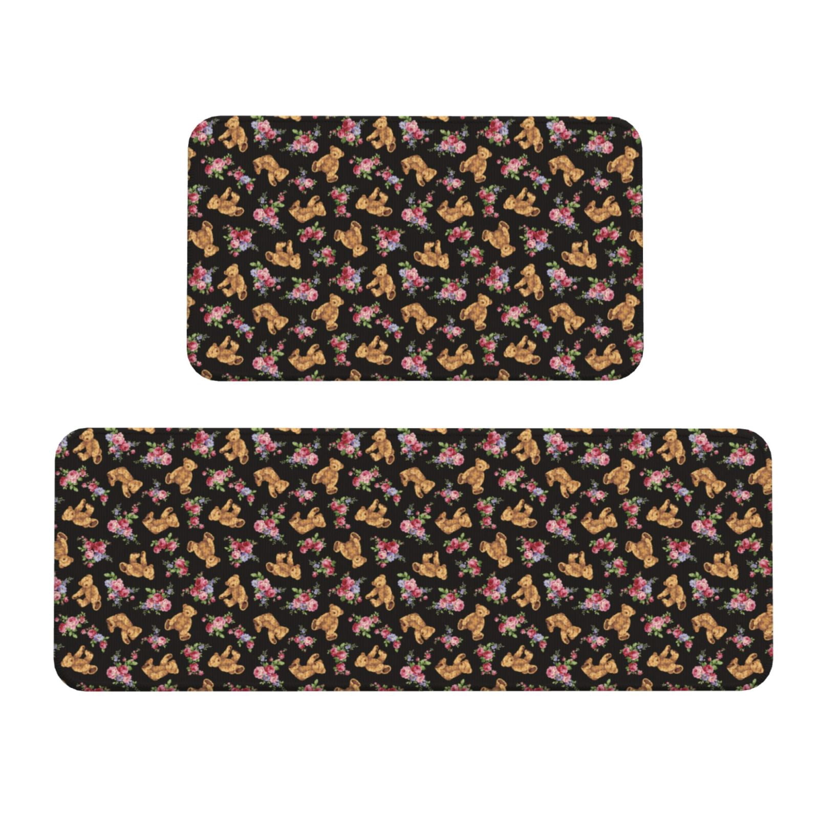 Logiee Rose Flower Bear Print Kitchen Mats for Floor Sets of 2 ...