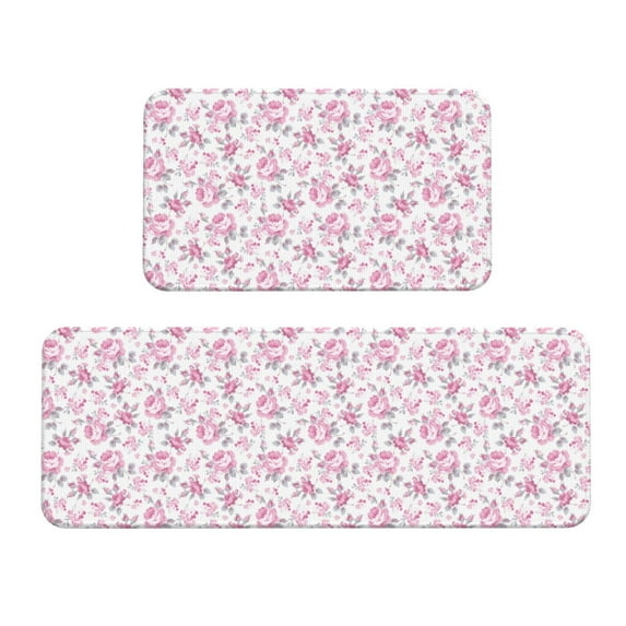 Logiee Rose Flowers Print Kitchen Mats for Floor Sets of 2,Waterproof Kitchen Rugs,Non Slip Comfort Standing Mat Rug for Home,Runner,Sink,Office,Laundry