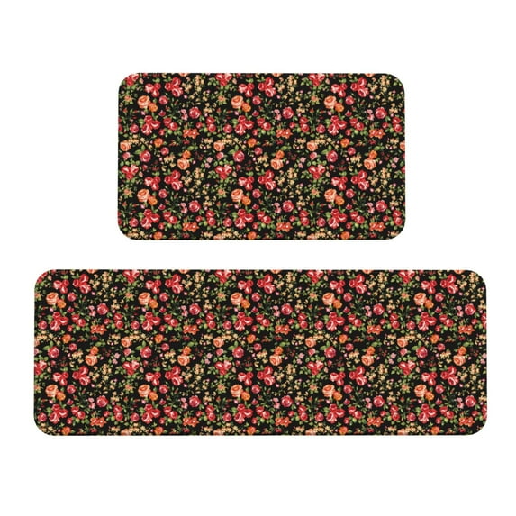 Logiee Rose Flowers Print Kitchen Mats for Floor Sets of 2,Waterproof Kitchen Rugs,Non Slip Comfort Standing Mat Rug for Home,Runner,Sink,Office,Laundry