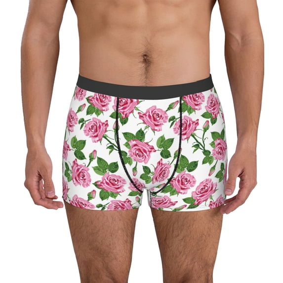 Logiee Rose Flowers Print Mens Boxer Briefs,Boxer Briefs for Men,Breathable Stretch Underwear,Boys Boxer Briefs-Small